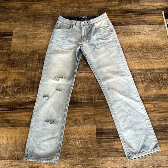 Krome men Light Blue distressed jeans denim Size 30x 30 - Picture 7 of 7